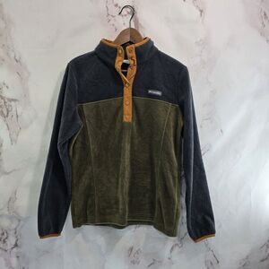 Columbia Pullover Womens Medium Brown Green Fleece Quarter Snap Benton Springs